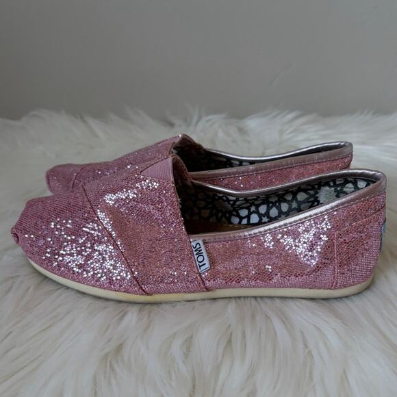 Toms Women's Pink Sparkly Glitter Slip On Shoes Size 7 - Picture 2 of 9